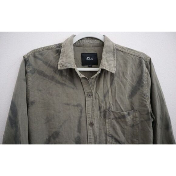 Rails 702-725-2911 Women Sz S Olive Black Tie Dye Ingrid Raw Hem Button-Up Shirt - Picture 4 of 8